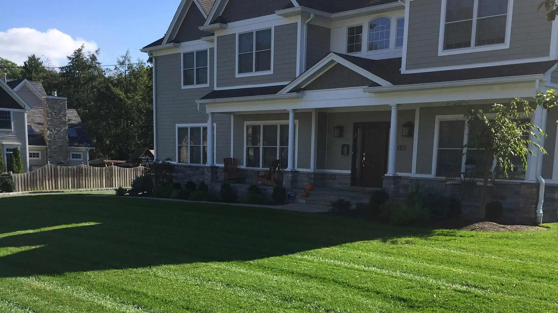 Backyard receiving ongoing lawn mowing and maintenance around Westfield and Cranford, NJ